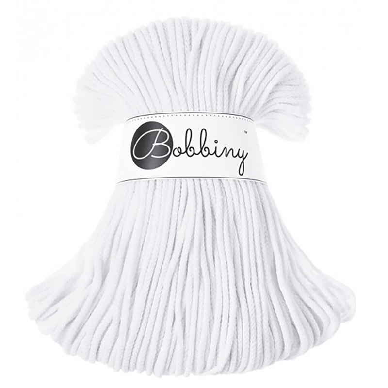 Bobbiny, Macramé pletená šňůra, 3 mm, 100 m, White