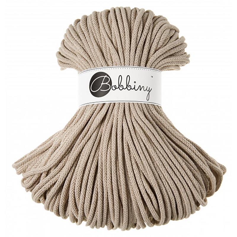 Bobbiny, Macramé pletená šňůra, 5 mm, 100 m, Beige