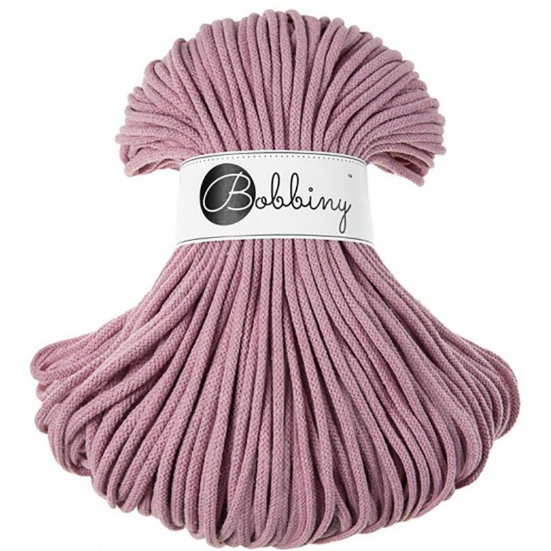 Bobbiny, Macramé pletená šňůra, 5 mm, 100 m, Dusty Pink