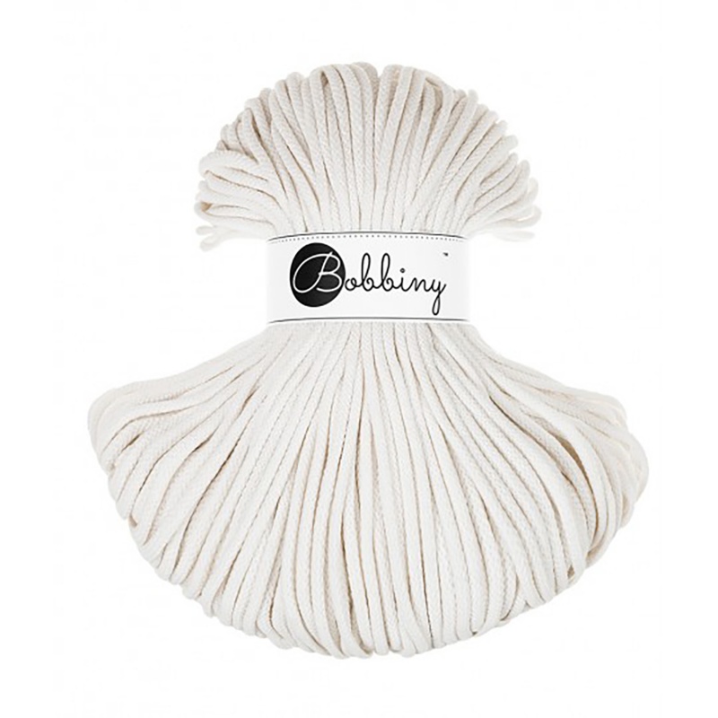 Bobbiny, Macramé pletená šňůra, 5 mm, 100 m, Off White