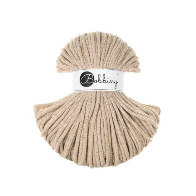 Bobbiny, pletená šňůra Macramé, 5 mm, 100 m, teplá béžová 