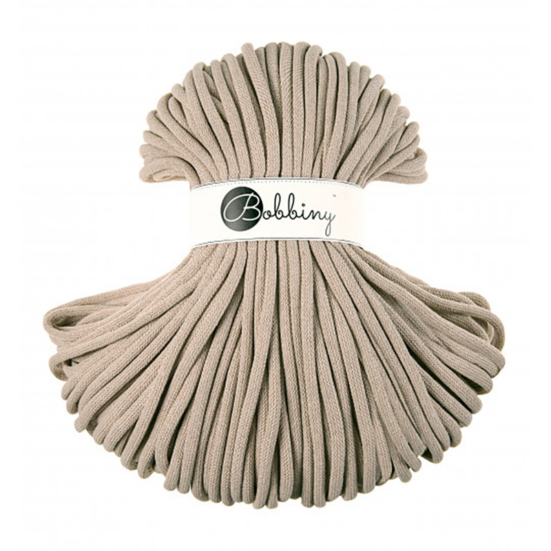 Bobbiny, Macramé pletená šňůra, 9 mm, 100 m, Beige