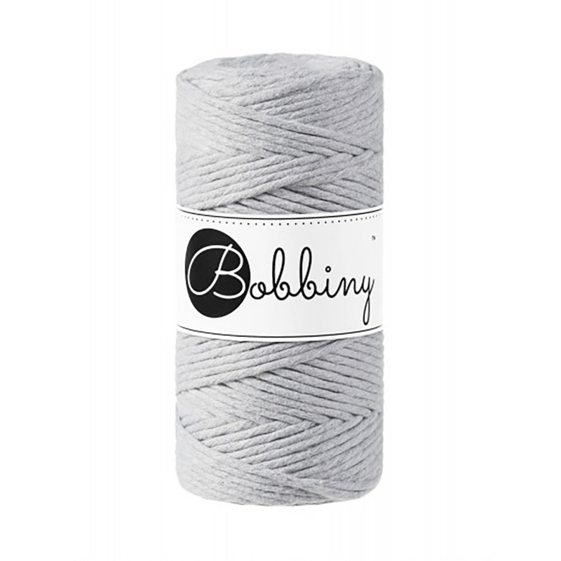 Bobbiny, Macramé točená šňůra, 3 mm, 100 m, Light Grey