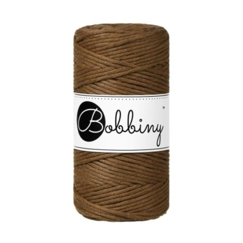Bobbiny, kroucená šňůra Macramé, 3 mm, 100 m, ořechově hnědá