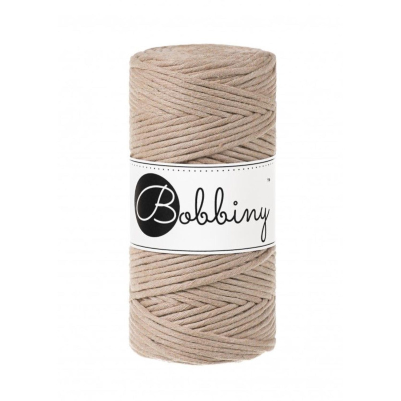 Bobbiny, kroucená šňůra Macramé, 3 mm, 100 m, písková