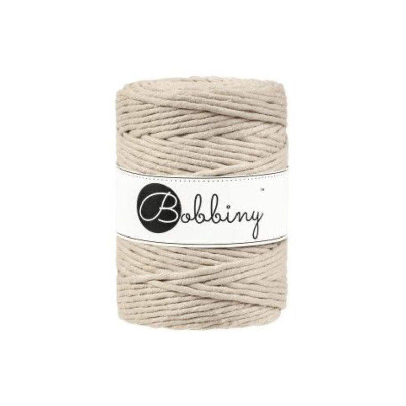 Bobbiny, kroucená šňůra Macramé, 5 mm, 100 m, béžová 