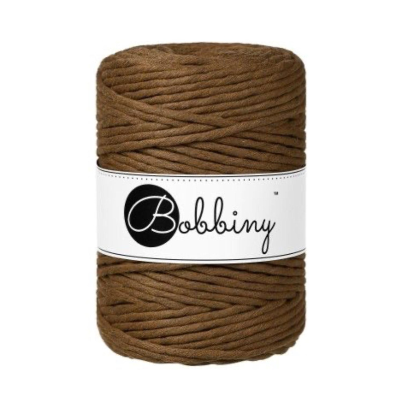 Bobbiny, kroucená šňůra Macramé, 5 mm, 100 m, ořechově hnědá