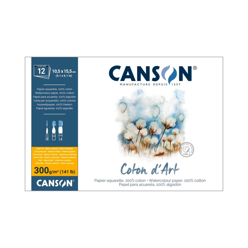 CANSON Skicák Coton dArt akvarelový blok CP 300 g, 10,5 x 15,5 cm, 12 listů  