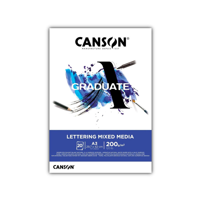 CANSON Skicák Graduate Lettering Mix Media, A3, 200 g, 20 listů 