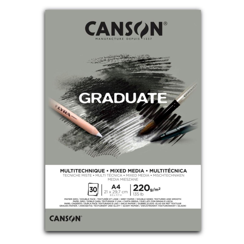 CANSON Skicák Graduate Mixed Media grey A4, 220 g, 30 listů 
