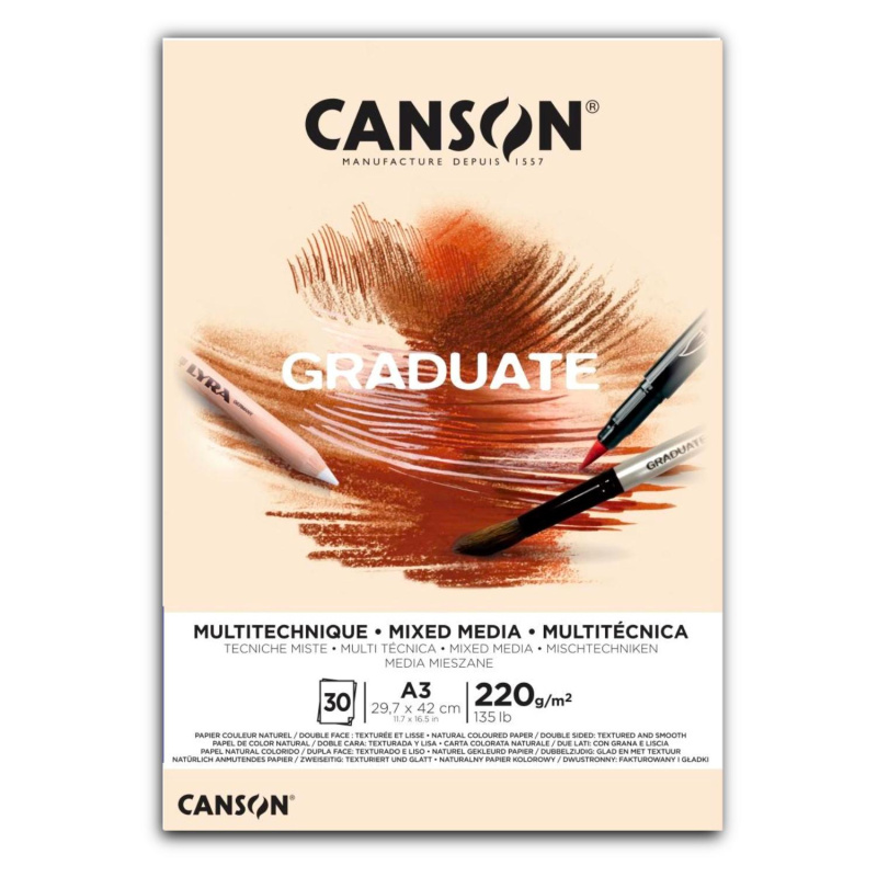 CANSON Skicák Graduate Mixed Media natural A3, 220 g, 30 listů 