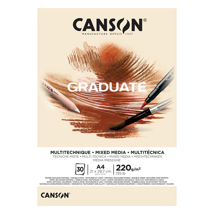 CANSON Skicák Graduate Mixed Media natural A4, 220 g, 30 listů 