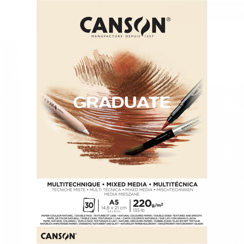 CANSON Skicák Graduate Mixed Media natural A5, 220 g, 30 listů 