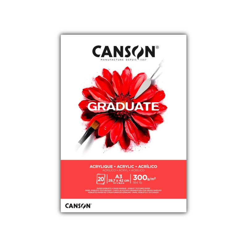 CANSON Skicák Graduate na akryl, A3, 300 g, 20 listů   