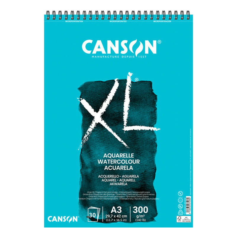 CANSON XL Aquarelle CP, A3, 300 g, 30 listů, bílý