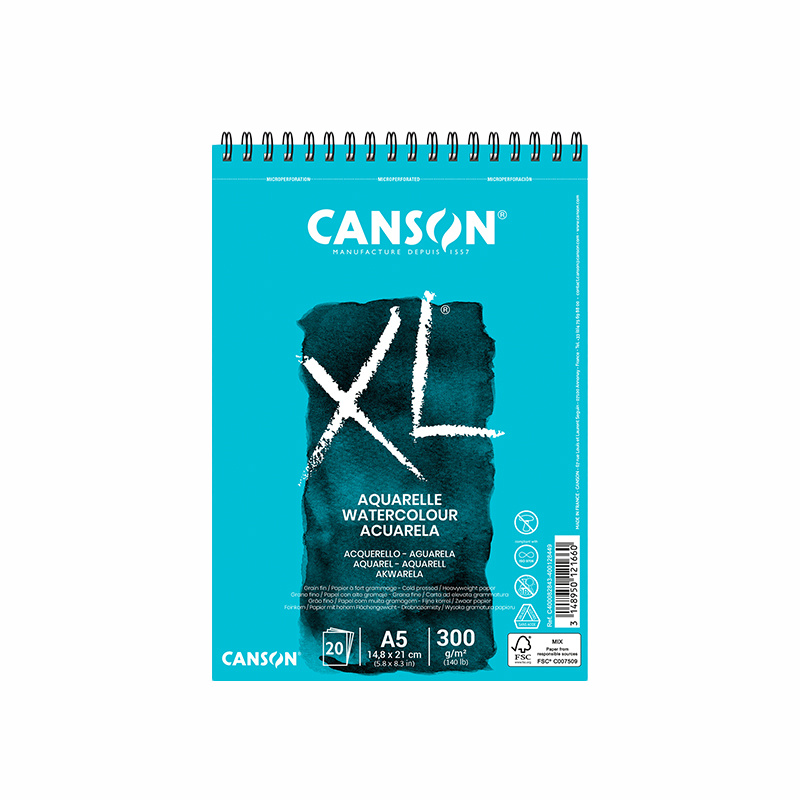 CANSON XL Aquarelle CP, A5, 300g, 20 listů, bílý 