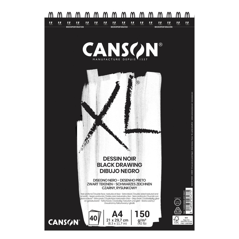 CANSON XL Dessin noir kroužková vazba, A5, černý skicák 
