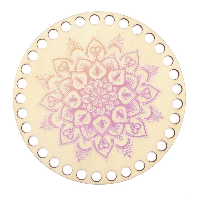 Dřevěné dno s potiskem, kruh, 15 cm, barevná mandala