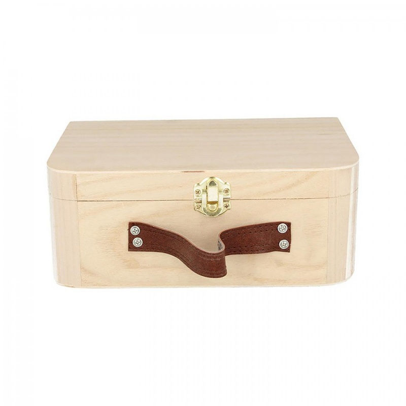 Dřevěný kufřík, kožená rukojeť, 23 x 17 x 9 cm