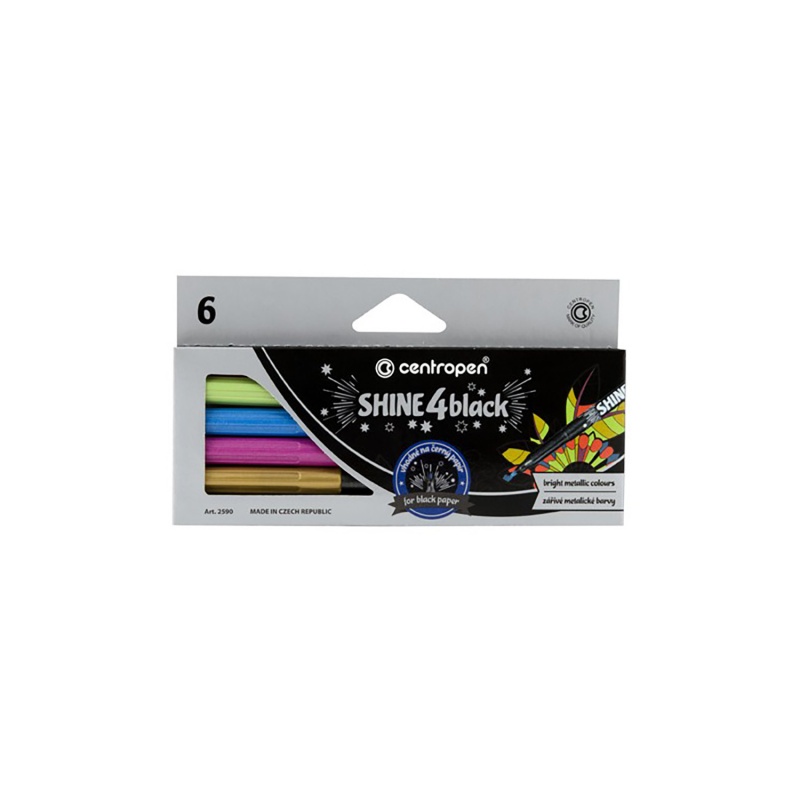 Metalické fixy CENTROPEN, Shine 4 black, sada 6 ks