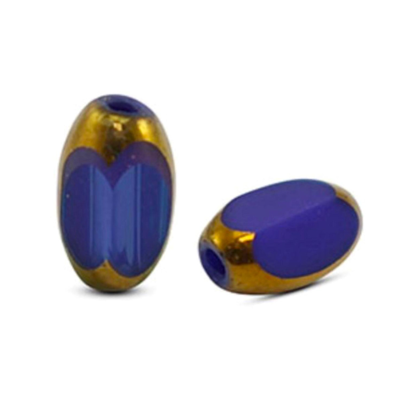 Oválný skleněný korálek, 6 x 2,5 mm, 10 ks, královsky modro-zlatý 