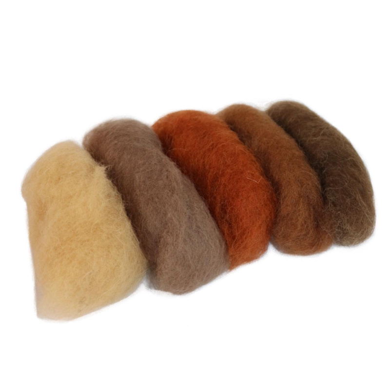 Ovčí rouno na plstění, mykané, 20 g, MIX 5 odstínů hnědé barvy 