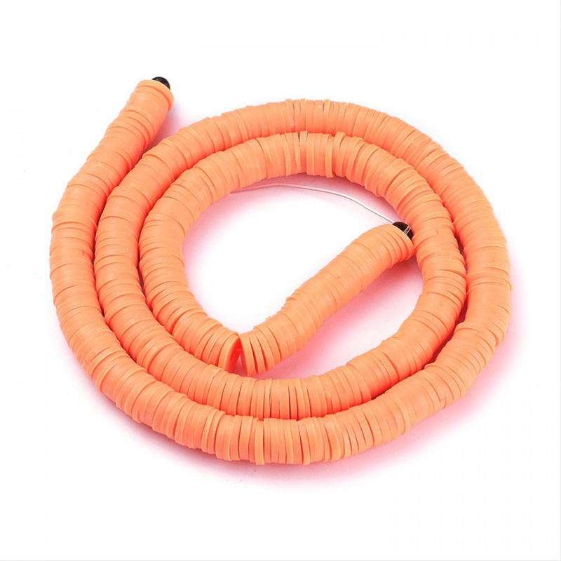 Polymerové korálky, placky, 6 mm, šňůra, oranžové