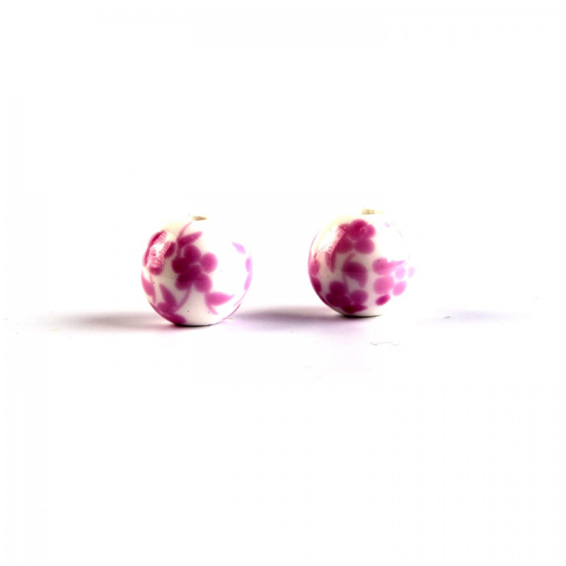 Porcelánová korálek, 8 mm, růžové květy