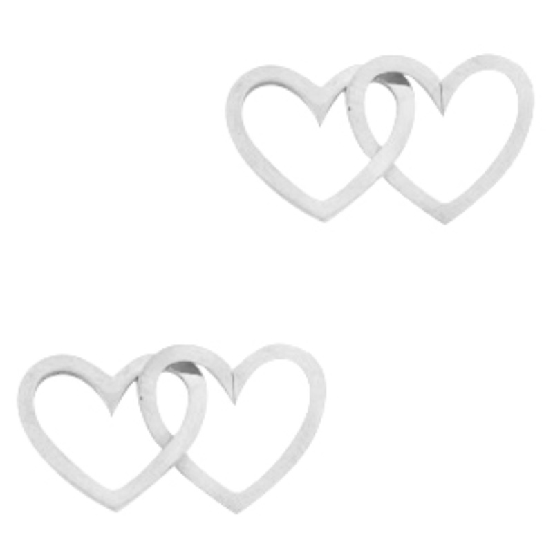 Přívěsek z nerezové oceli, dvojité srdce stříbrné
