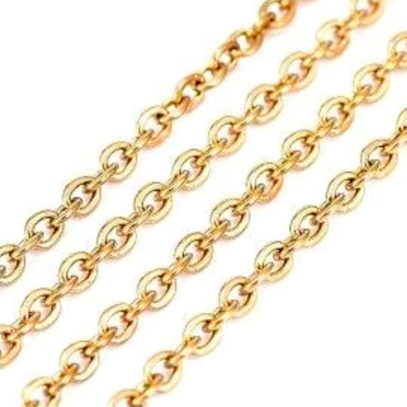 Řetízek s oválnými očky 2,5 x 2 x 0,5 mm, ocel, barva zlatá 1 m 