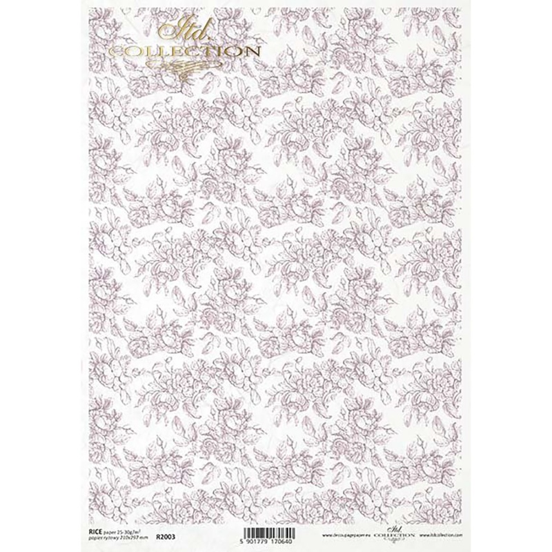 Rýžový papír na decoupage, A4, fialové květy