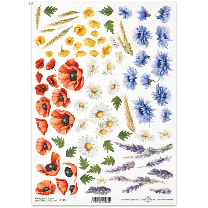 Rýžový papír na decoupage, A4, lúční květy 2