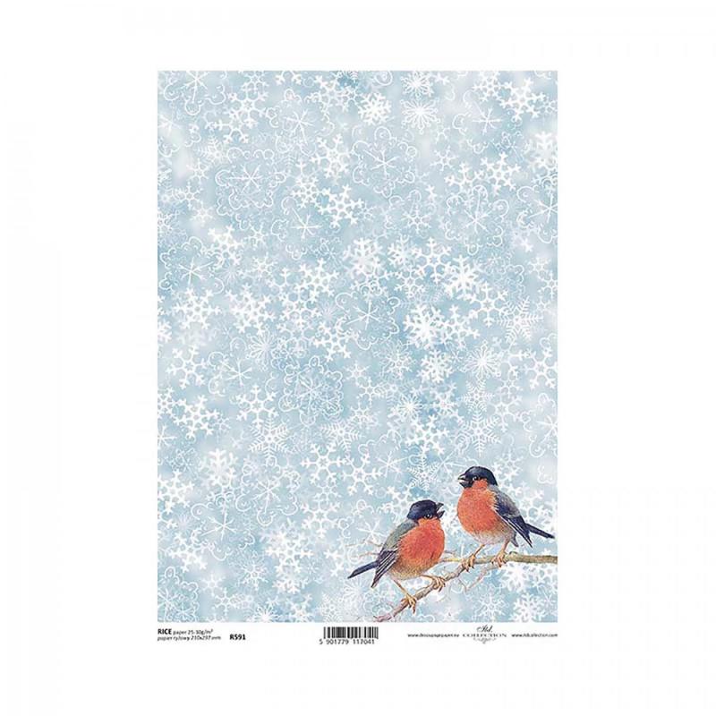 Rýžový papír na decoupage, A4, ptáci v zimě