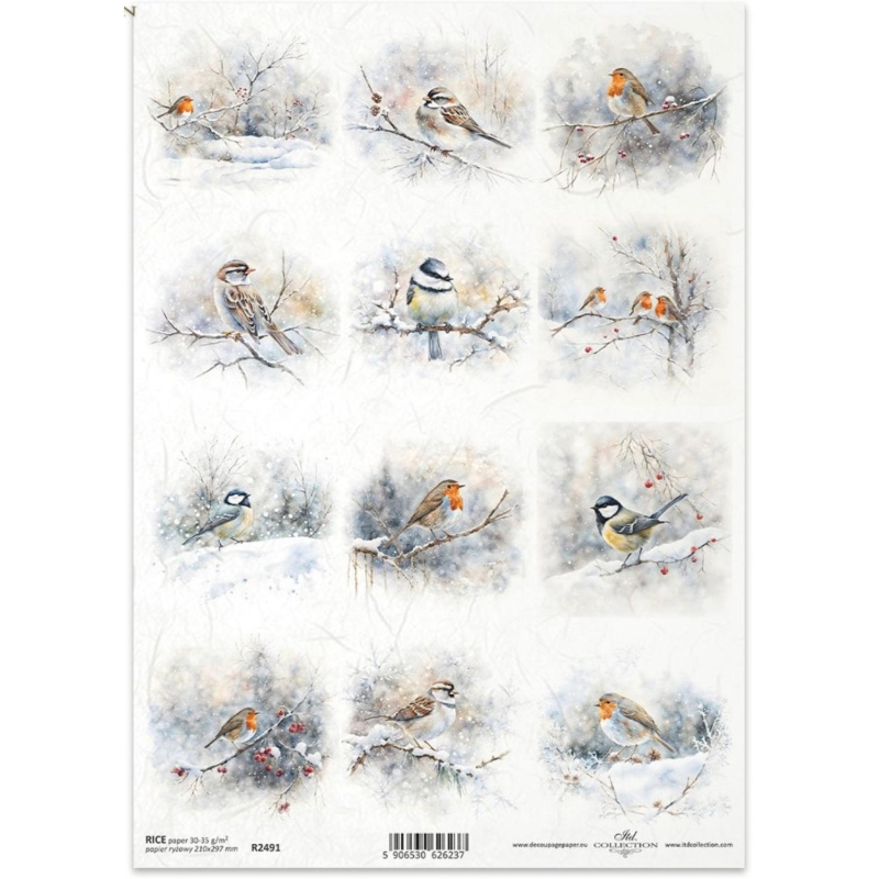 Rýžový papír na decoupage, A4, ptáčci v zimě 2