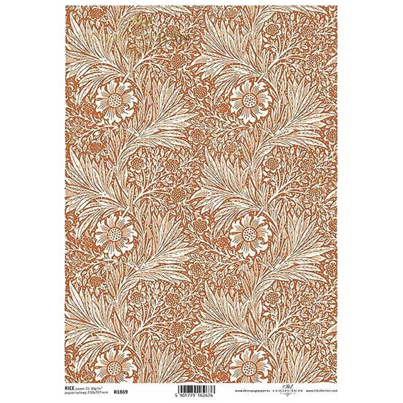Rýžový papír na decoupage, A4, vzor květiny