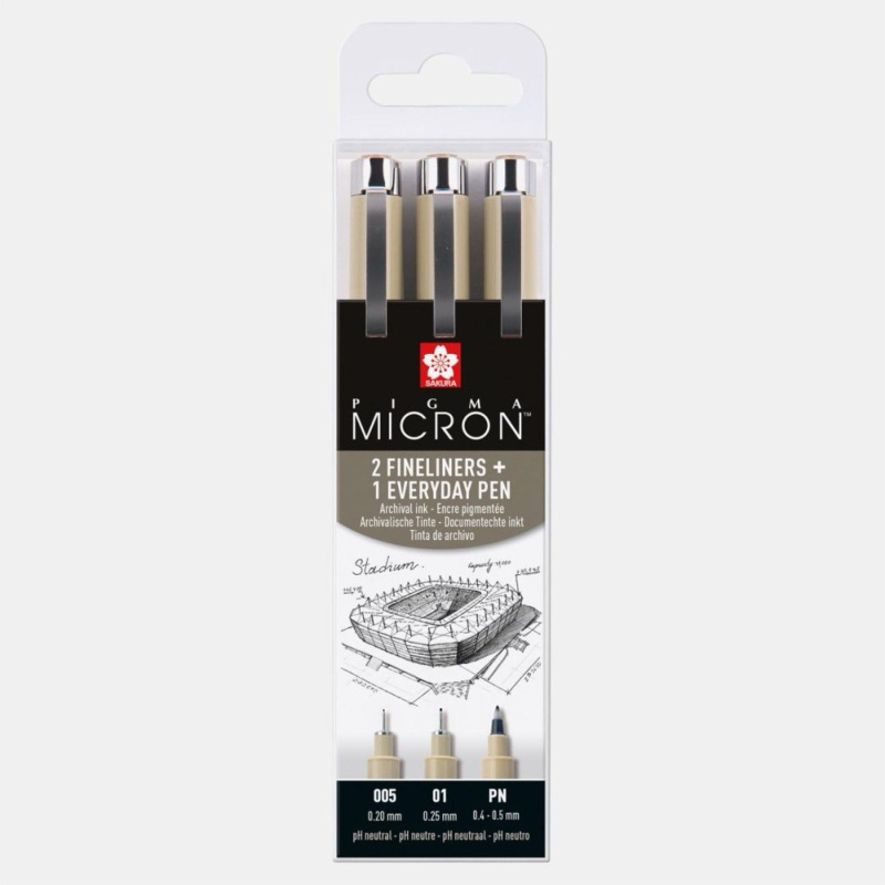 SAKURA Pigma Micron fineliner, sada Architektura 3 ks 