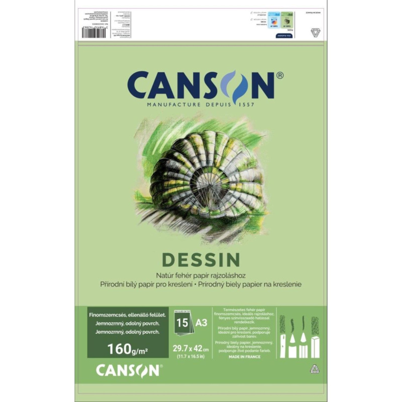 Skicák CANSON FineFace Dessin, 224g, A3 - 29,7 x 42 cm, 15 listu 