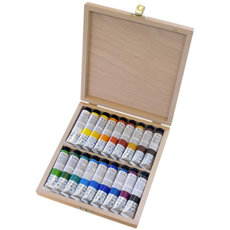 Sada olejových barev Umton v dřevěném kufříku, 18 ks 