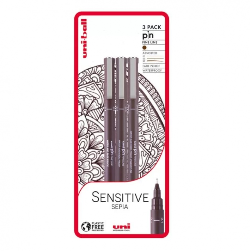 UNI PIN sada 3 kreslicích fixů Sensitive Sepia