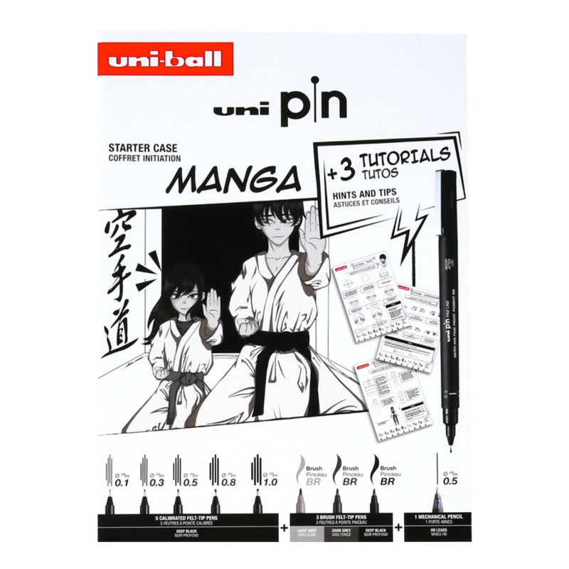 UNI PIN sada 8 fixů + mikrotužka Shalaku, Manga 
