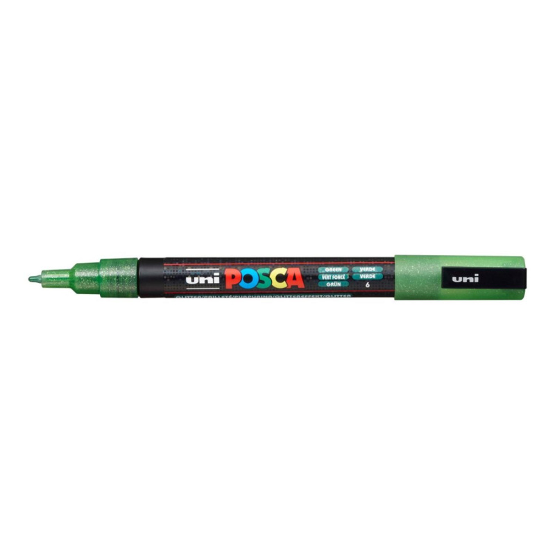 Popisovač Uni Posca PC-3ML, 1,3 mm, zelený glitter