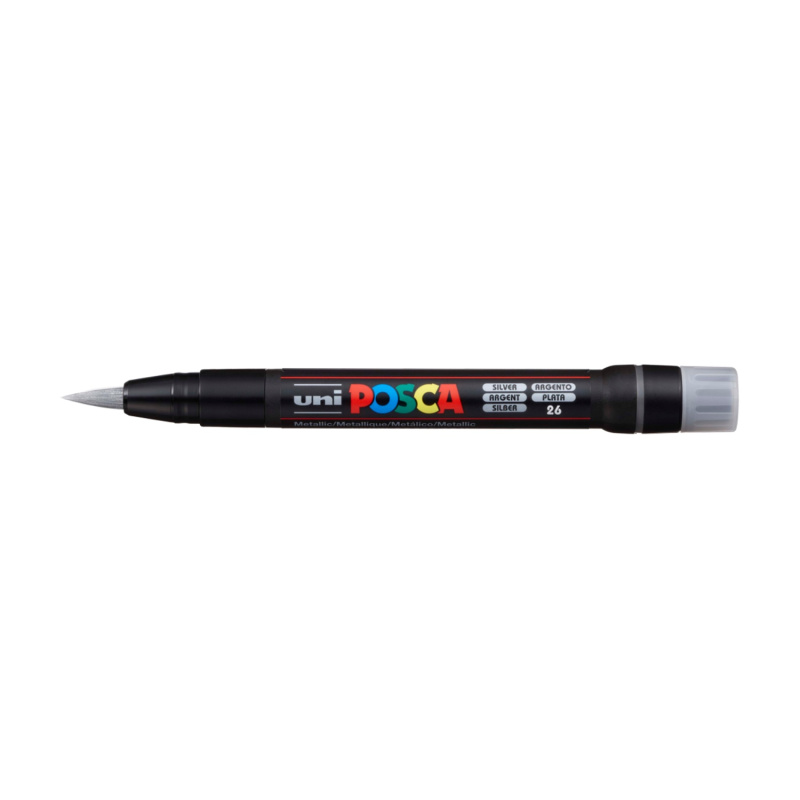 Popisovač UNI POSCA se štětečkovým hrotem, stříbrný