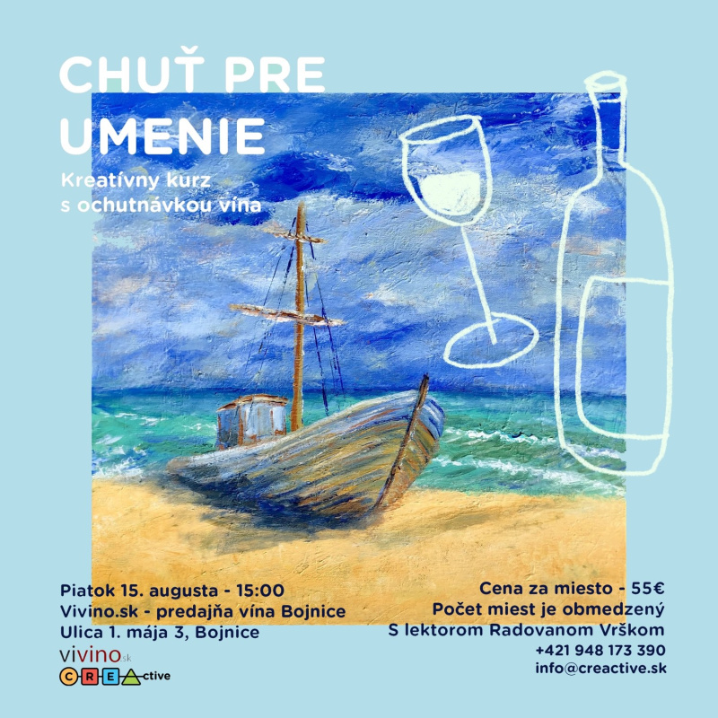 Workshop, Chuť na umění - malování s ochutnávkou vína, 15.08.2025 -15:00 hod