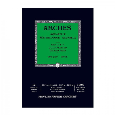 Arches skicák na akvarel CP, jemný, 29,7 x 42 cm, 300g, 12 listů