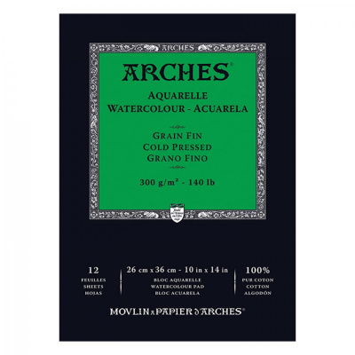 Arches skicák na akvarel CP, jemný, 26 x 36 cm, 300g, 12 listů