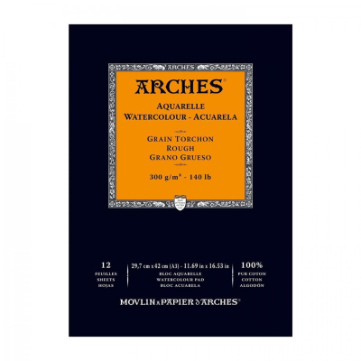 Arches skicák na akvarel, rough, 29,7 x 42 cm, 300 g, 12 listů