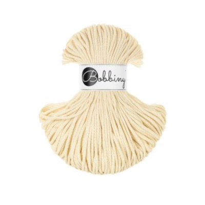 Bobbiny, pletená šňůra Macramé, 3 mm, 100 m, máslově žlutá