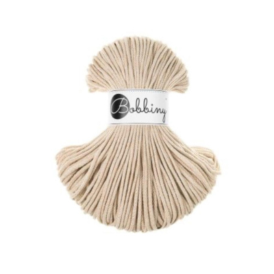 Bobbiny, pletená šňůra Macramé, 3 mm, 100 m, teplá béžová