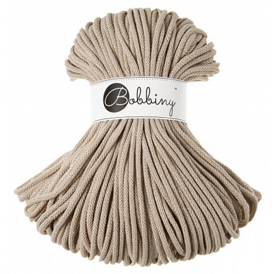 Bobbiny, Macramé pletená šňůra, 5 mm, 100 m, Beige