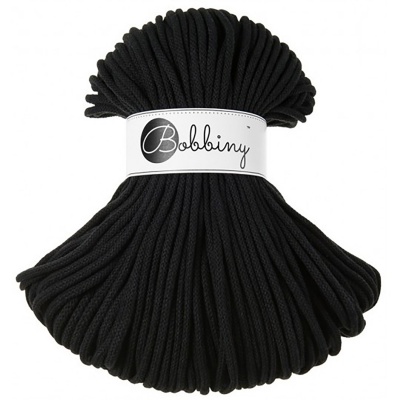 Bobbiny, Macramé pletená šňůra, 5 mm, 100 m, Black